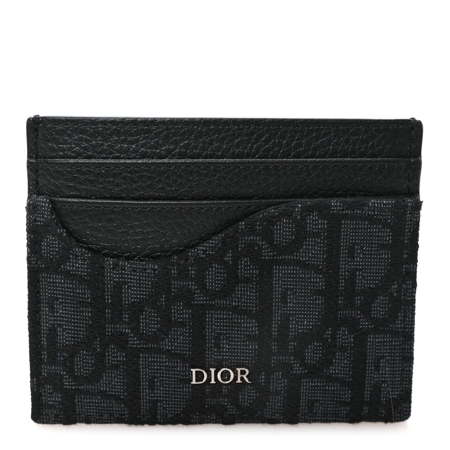 Oblique Grained Calfskin Marquetry Saddle Card Holder Black