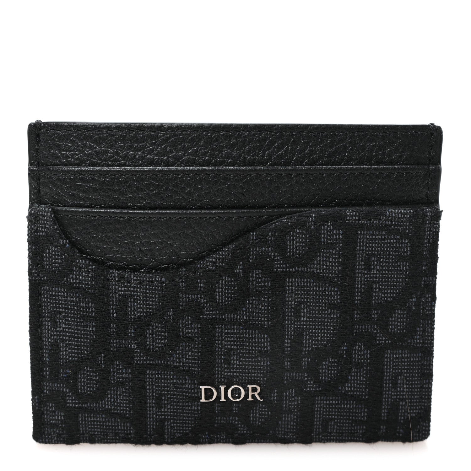 Christian Dior Oblique Grained Calfskin Marquetry Saddle Card Holder Black 1 of 8