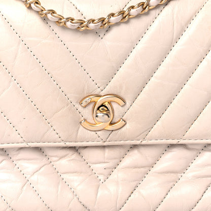 Chanel Aged Calfskin Chevron Quilted Mini Coco Handle Flap Ivory 21 of 21
