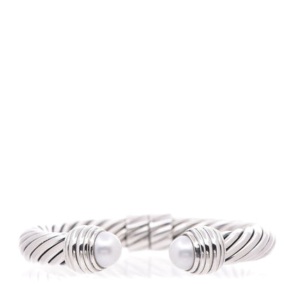 David Yurman Sterling Silver Pearl 10mm Cable Classics Hinged Bracelet 1 of 8