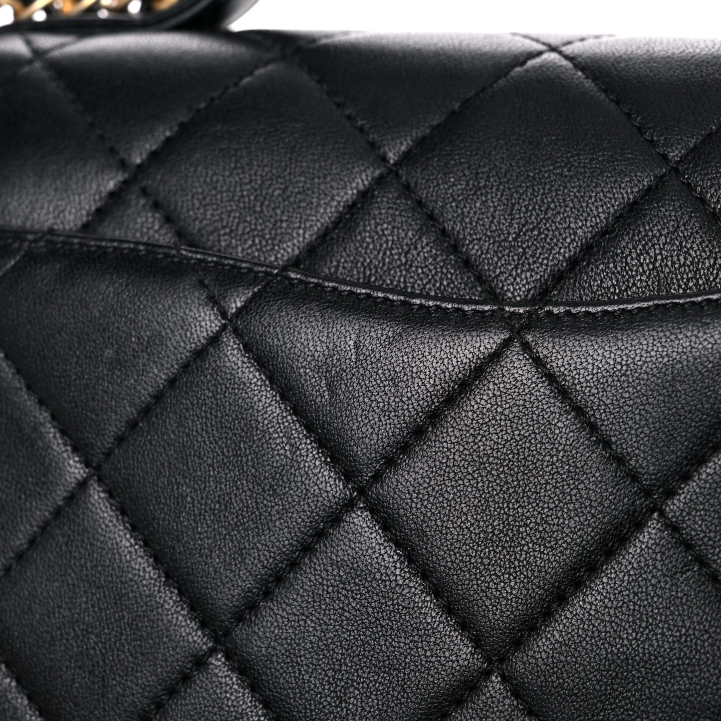Lambskin Quilted Small Chain Infinity Top Handle Flap Black