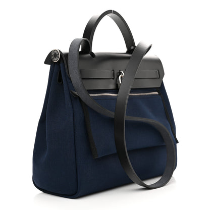 Hermes Military Toile Vache Hunter Herbag Zip Retourne 31 PM Bleu Marine Black 4 of 12