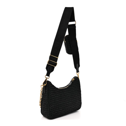 Prada Yarn Raffia Effect Crochet Re-Edition 2005 Shoulder Bag Black 3 of 9
