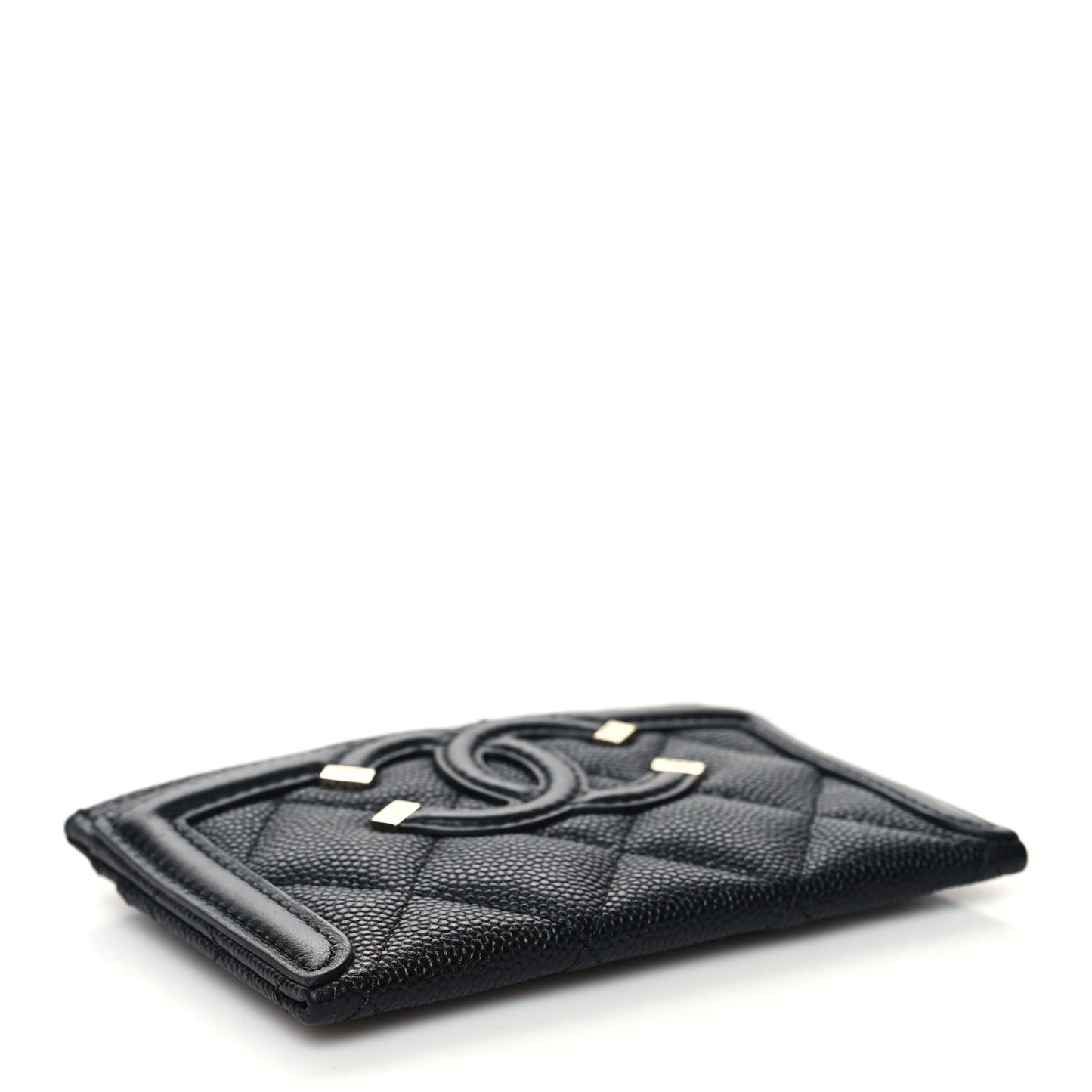 Caviar Quilted Filigree Card Holder Black
