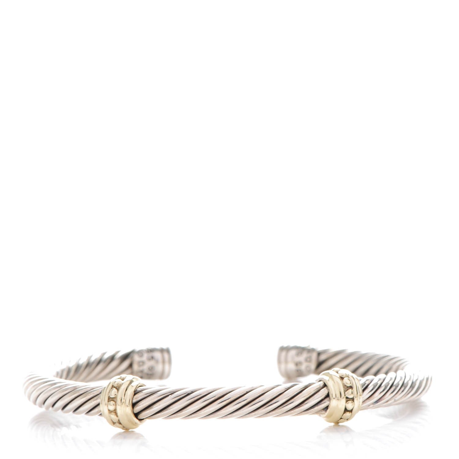 David Yurman Sterling Silver 14K Yellow Gold 5mm Cable Classics Two Station Bracelet 1 of 4