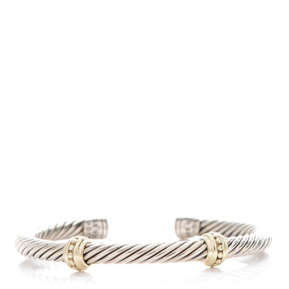 David Yurman Sterling Silver 14K Yellow Gold 5mm Cable Classics Two Station Bracelet 1 of 4