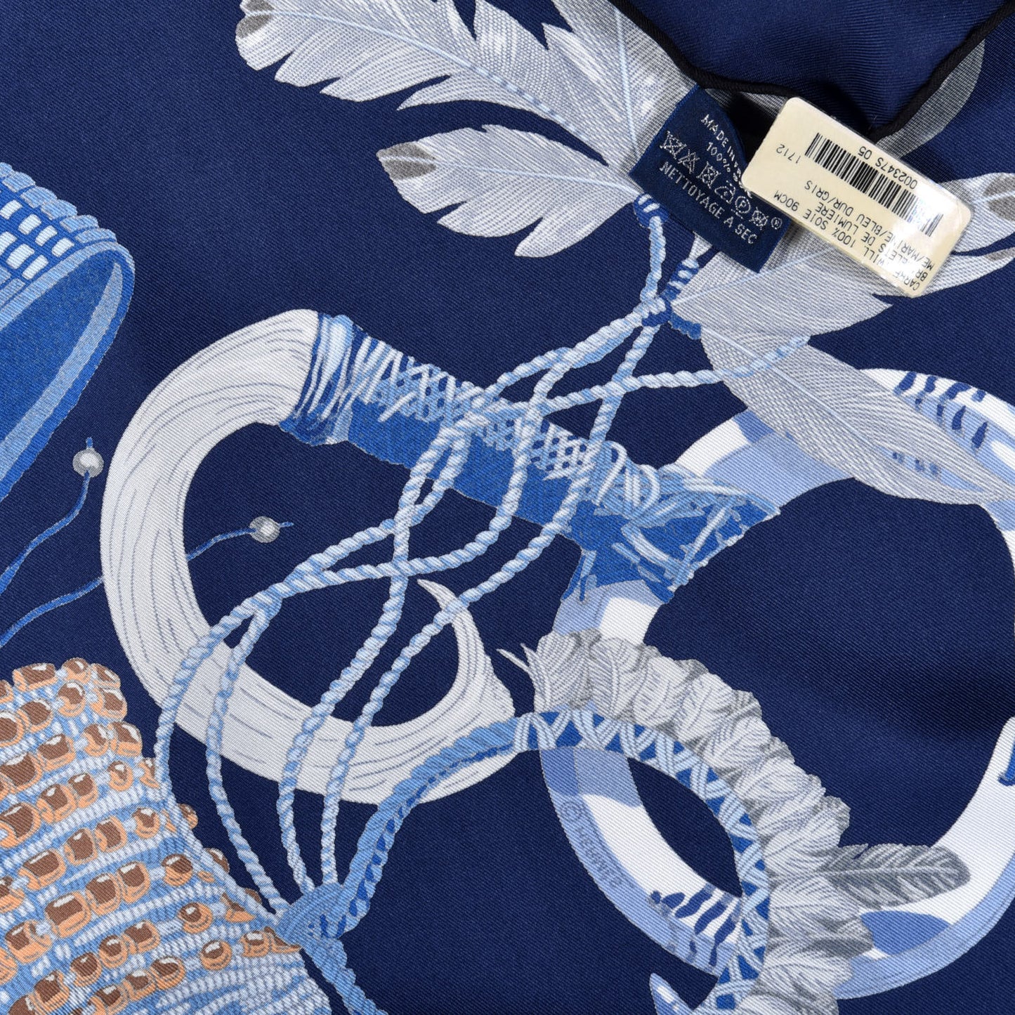 Silk Bracelets de Lumiere Scarf 90 Marine Bleu Dur Gris