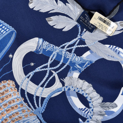Hermes Silk Bracelets de Lumiere Scarf 90 Marine Bleu Dur Gris 2 of 4