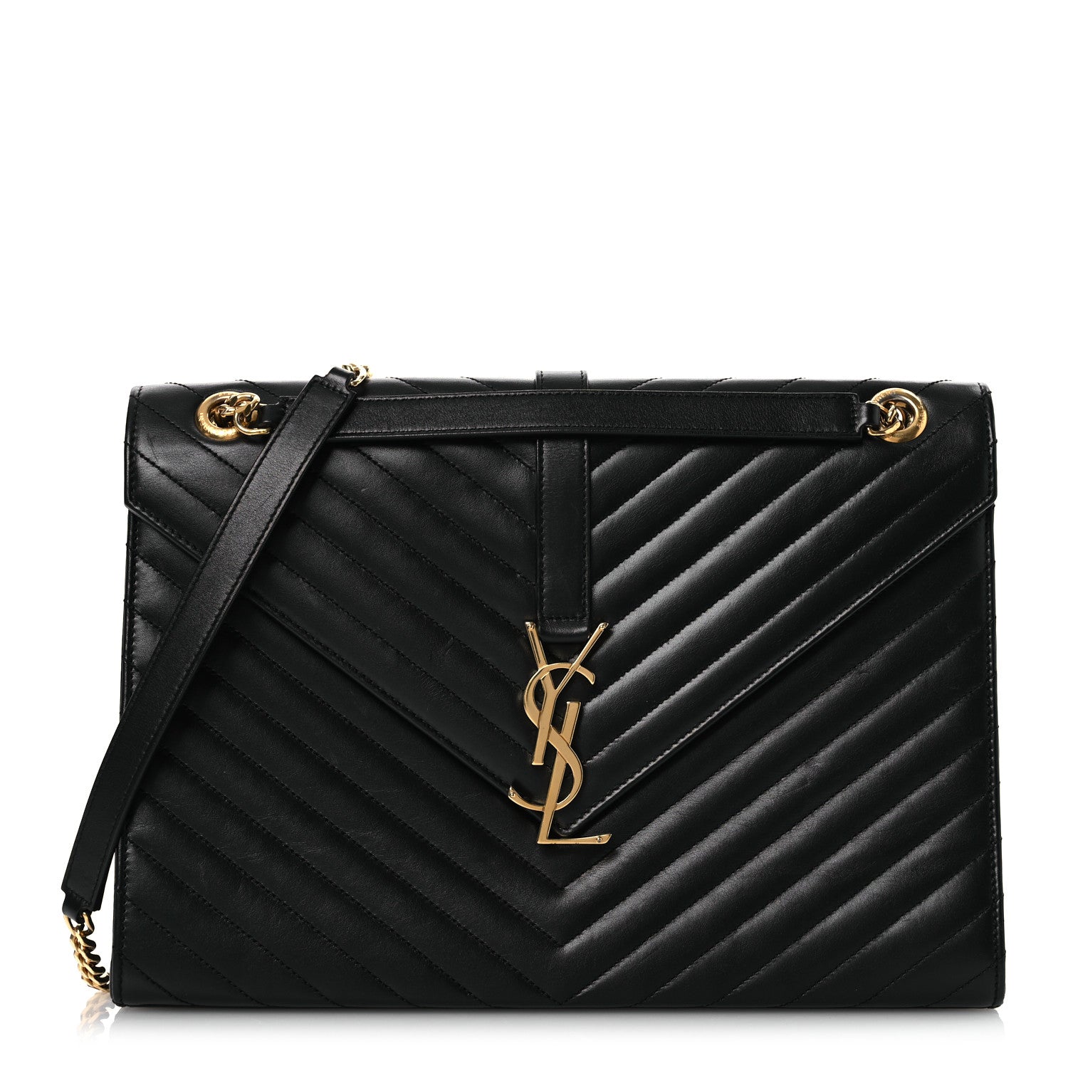 Saint Laurent Smooth Calfskin Matelasse Chevron Large Monogram Satchel Black 2 of 23