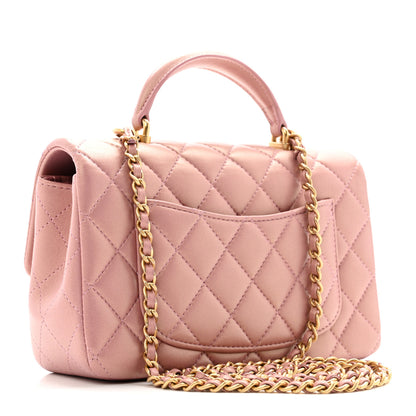 Chanel Iridescent Lambskin Quilted Mini Top Handle Rectangular Flap Pink 3 of 13