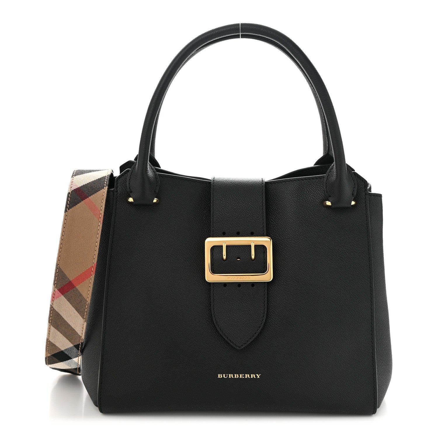 Burberry Soft Grain Calfskin Medium Buckle Tote Black 1 of 11