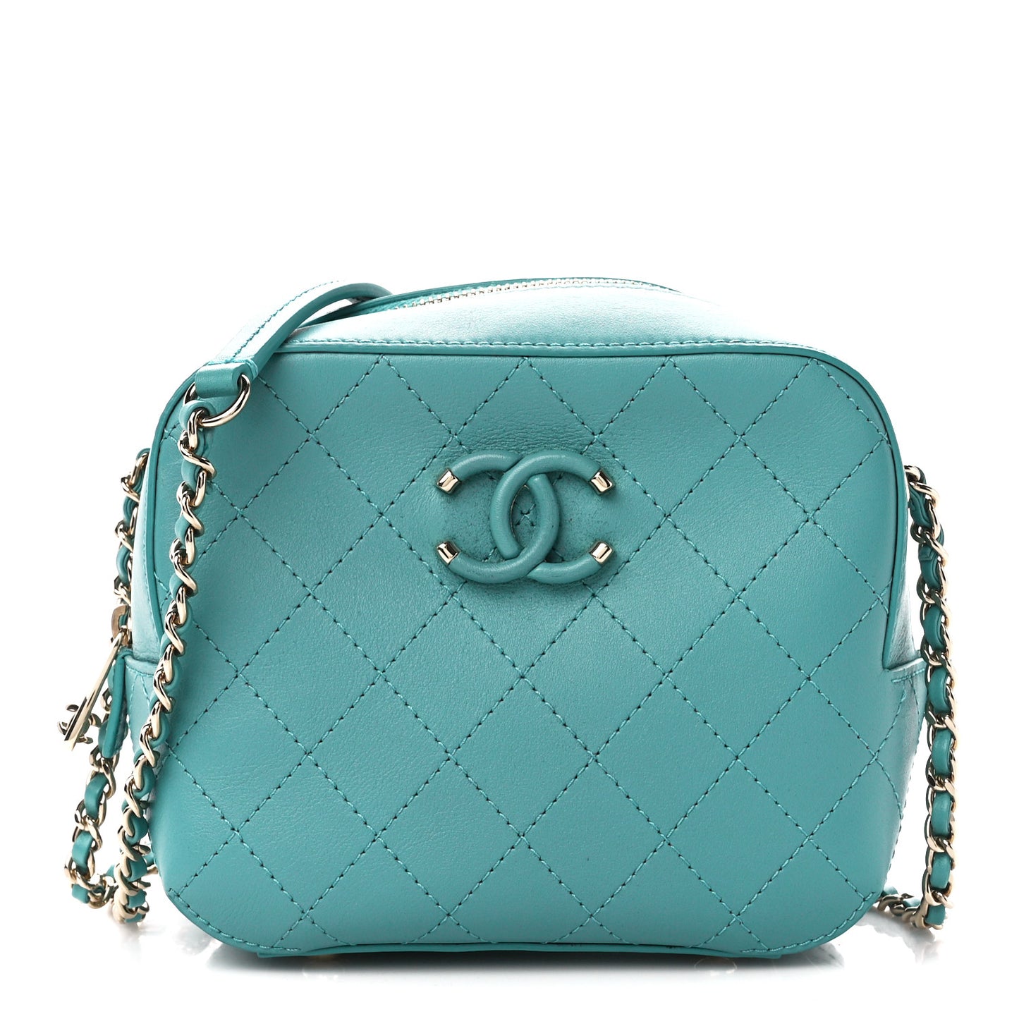 Calfskin Stitched Enamel CC Camera Case Bag Green