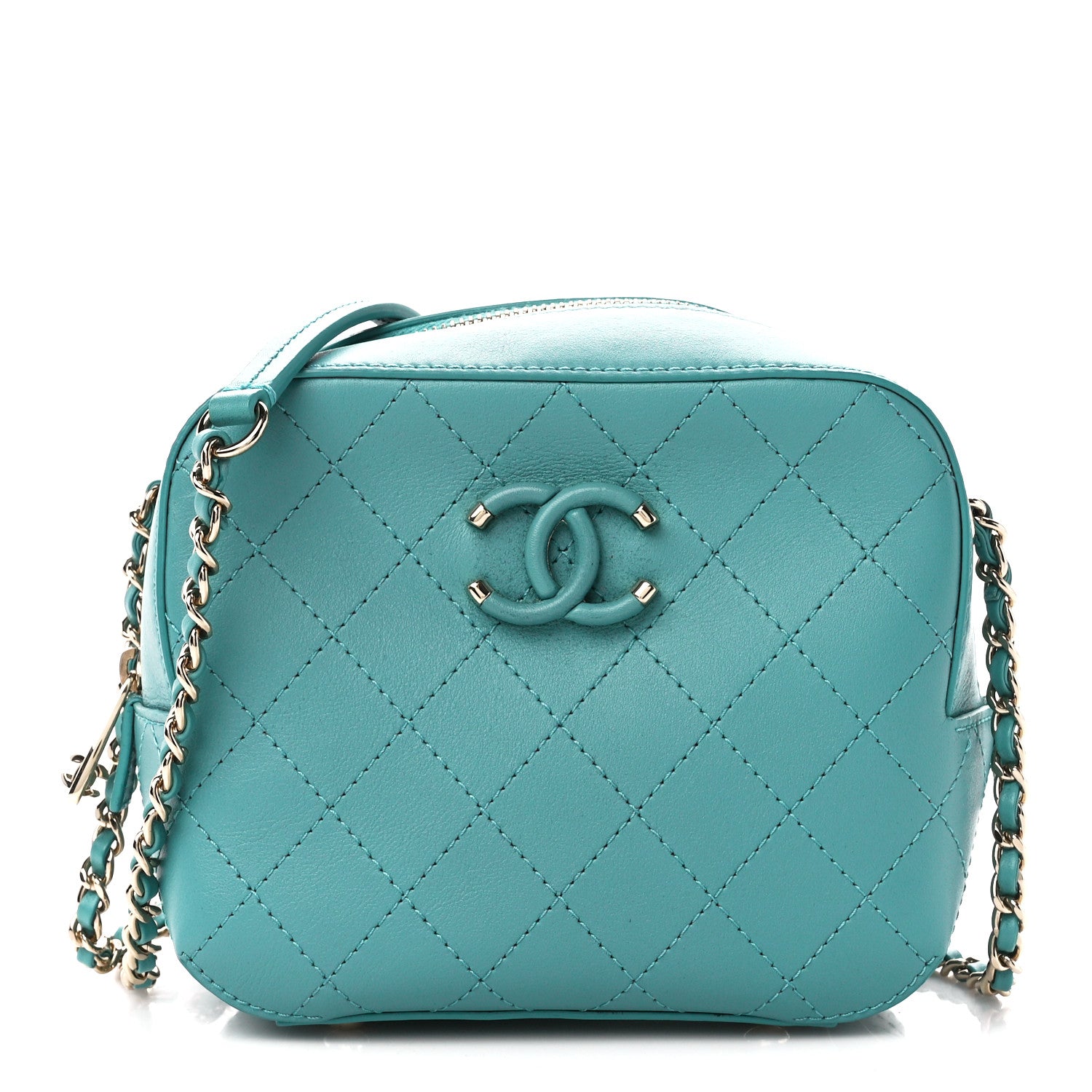 Chanel Calfskin Stitched Enamel CC Camera Case Bag Green 1 of 9