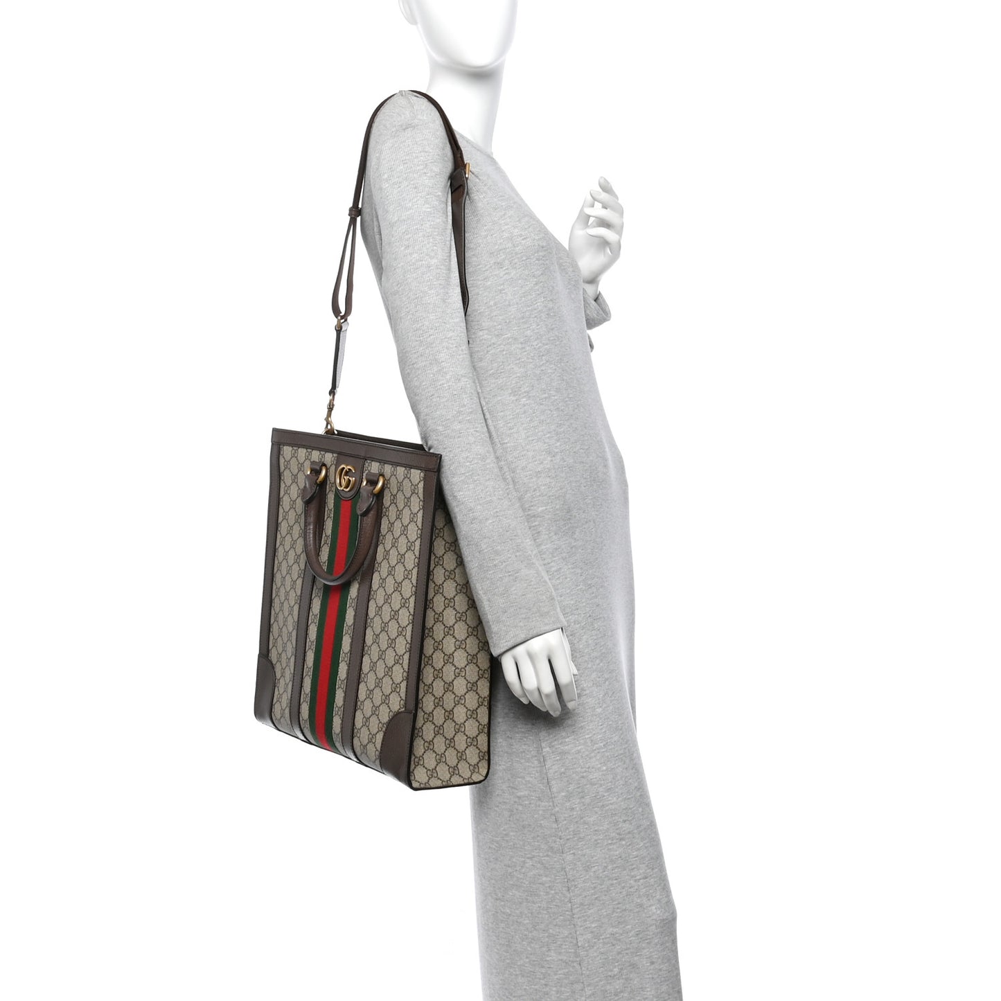 GG Supreme Monogram Web Textured Dollar Calfskin Medium Ophidia Tote Brown