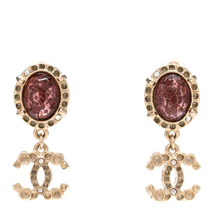 Chanel Crystal CC Drop Earrings Gold Red 1 of 5