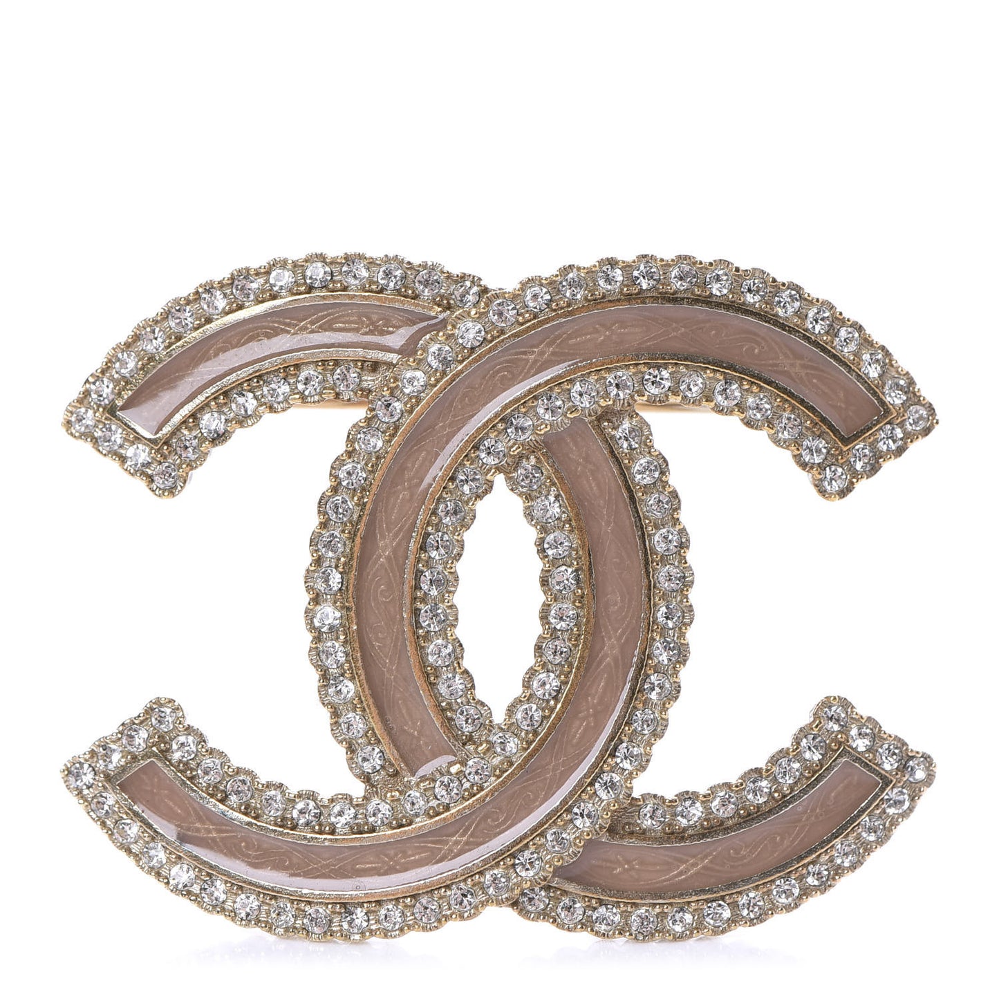 Crystal Glass CC Brooch Silver Pink