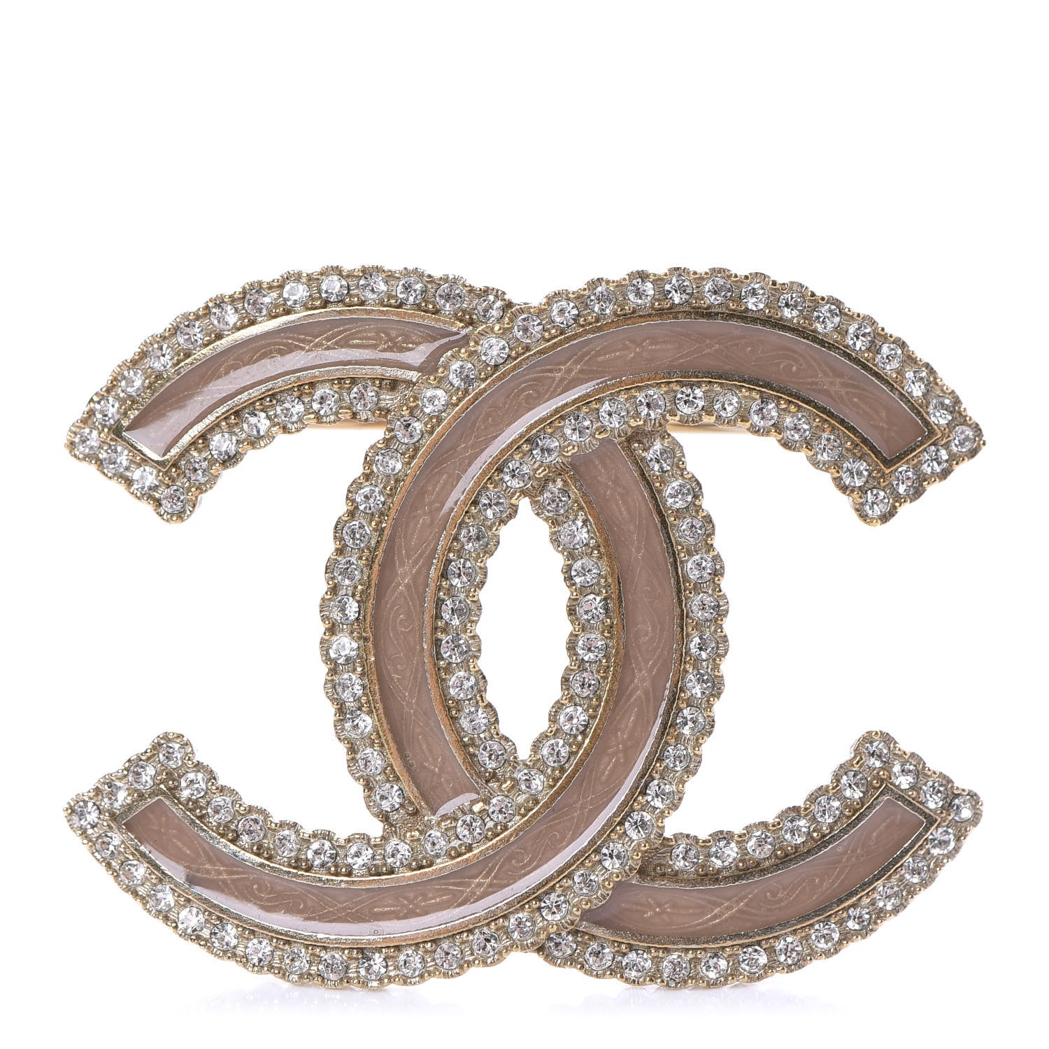 Chanel Crystal Glass CC Brooch Silver Pink 1 of 5
