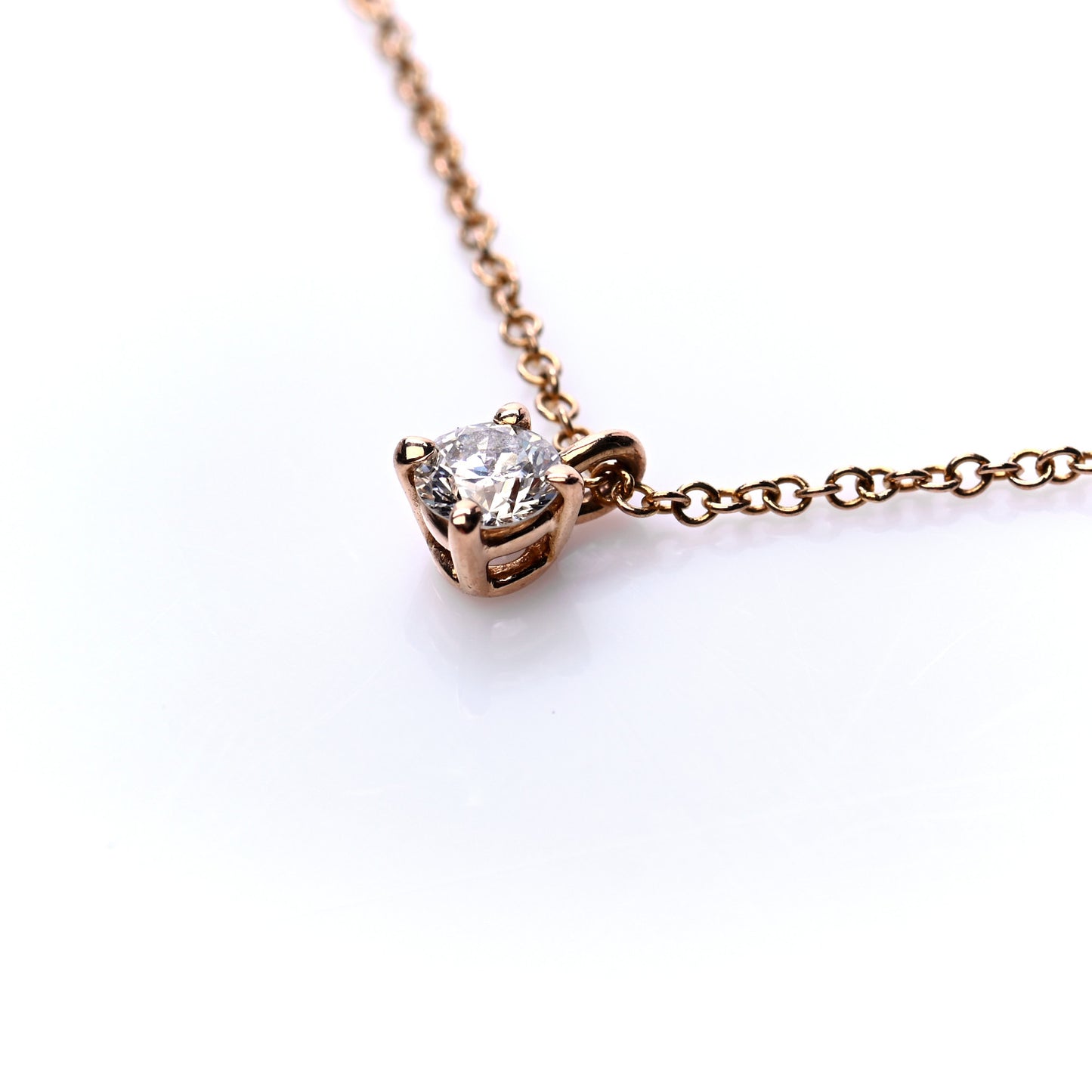 18K Rose Gold Diamond .17ct Solitaire Pendant Necklace