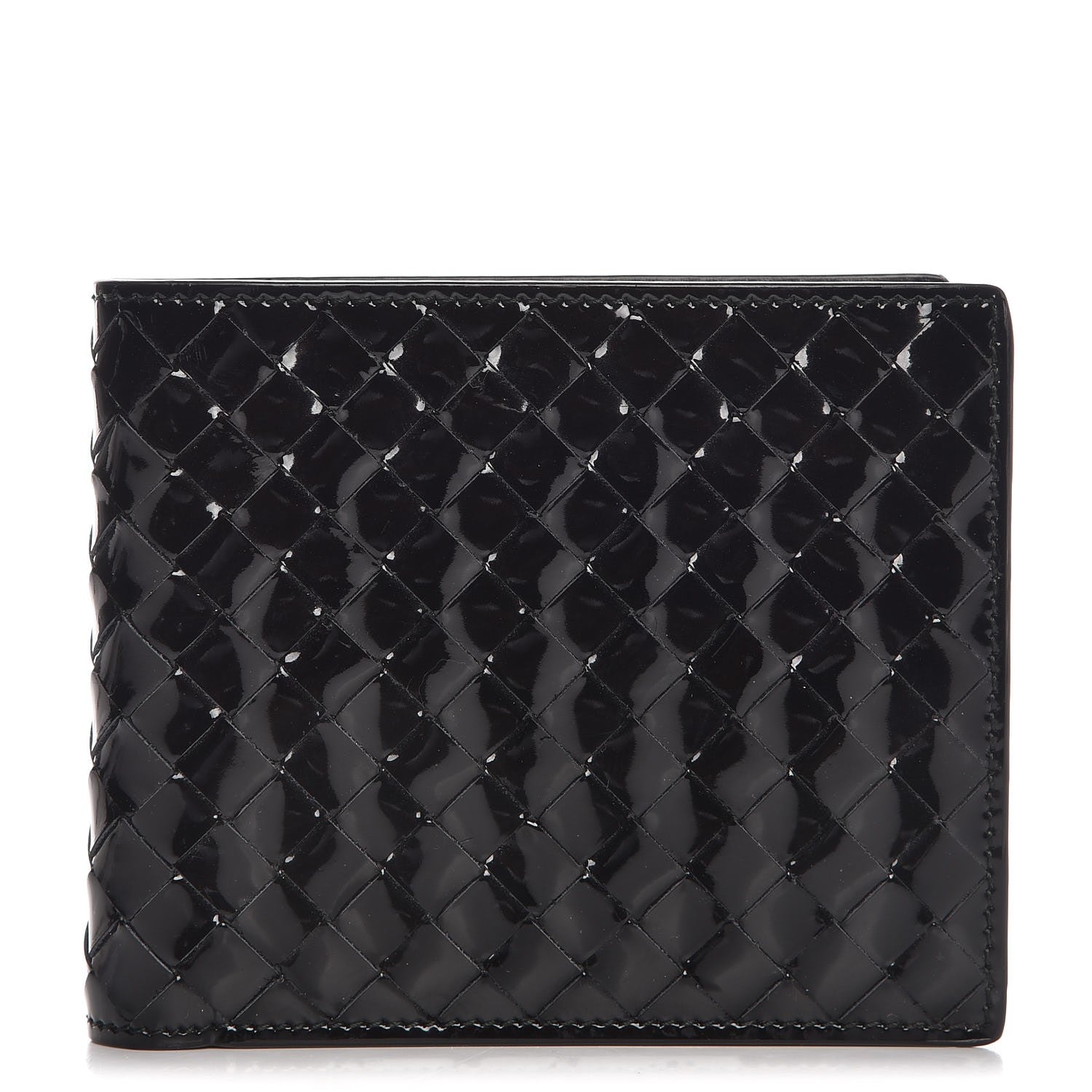 Bottega Veneta Patent Intrecciato Bi-Fold Wallet Nero Black 1 of 6