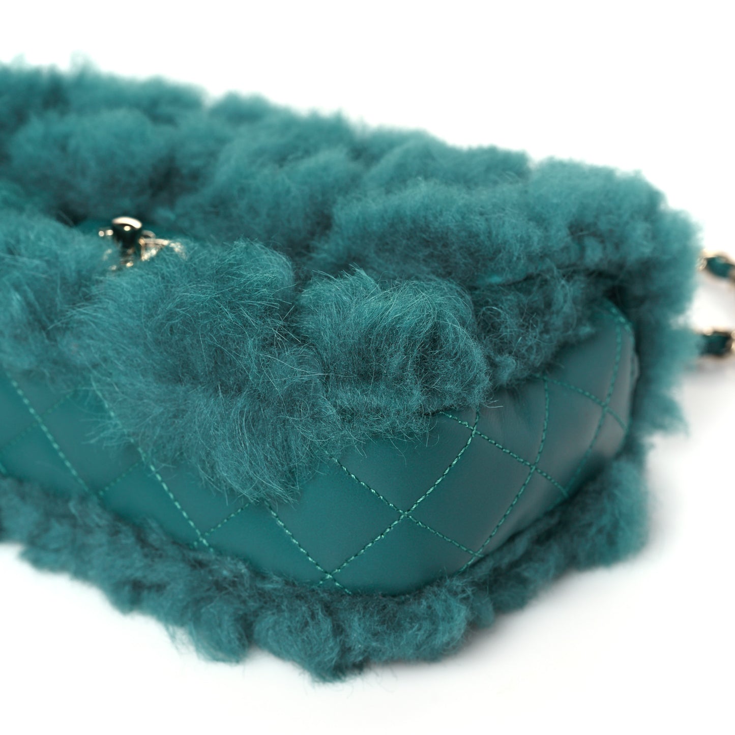 Shearling Lambskin Quilted Flap Green