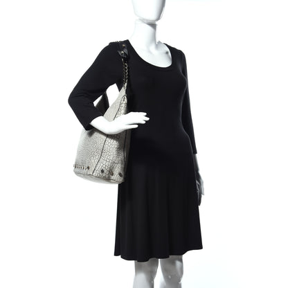 Jimmy Choo Washed Grainy Lambskin Studded Raven Hobo White Black 2 of 8