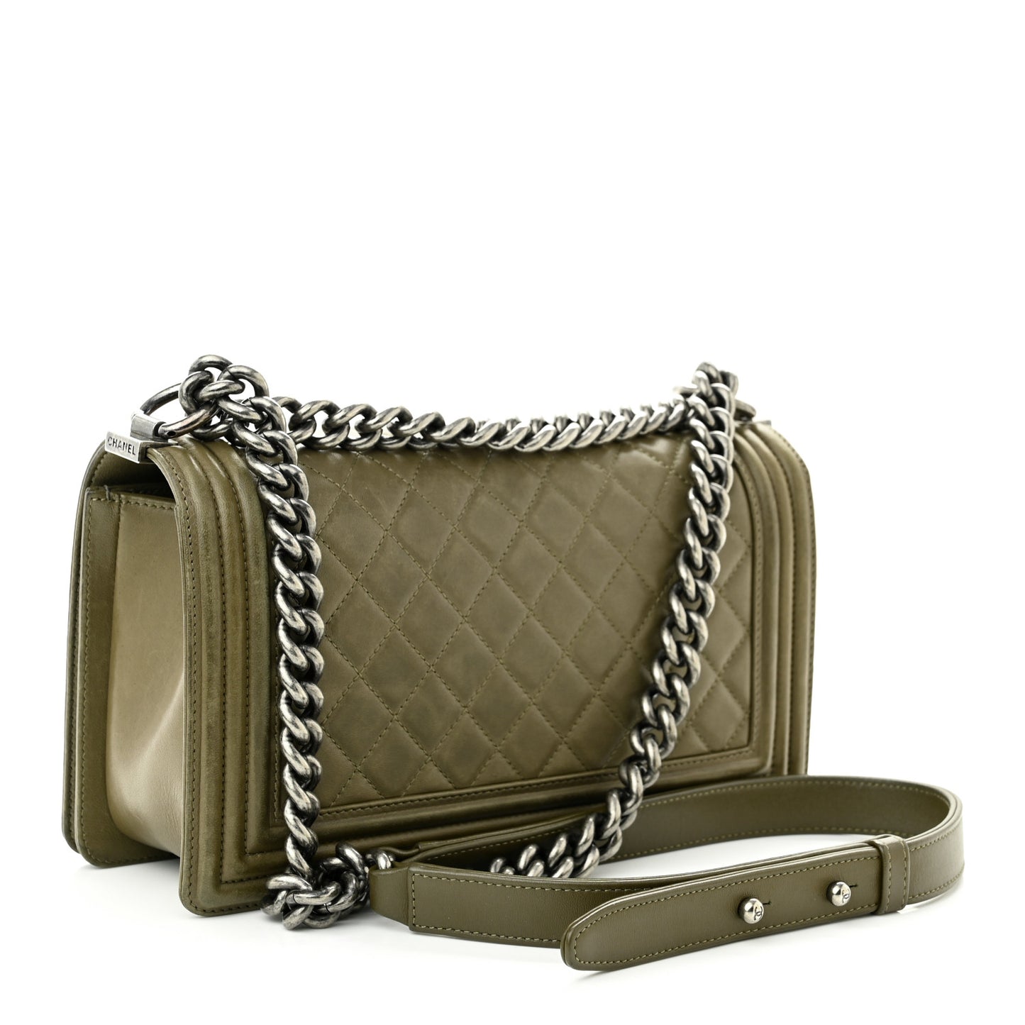 Calfskin Quilted Medium Boy Flap Green