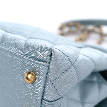 Chanel Metallic Caviar Quilted Extra Mini Coco Handle Flap Light Blue 11 of 12