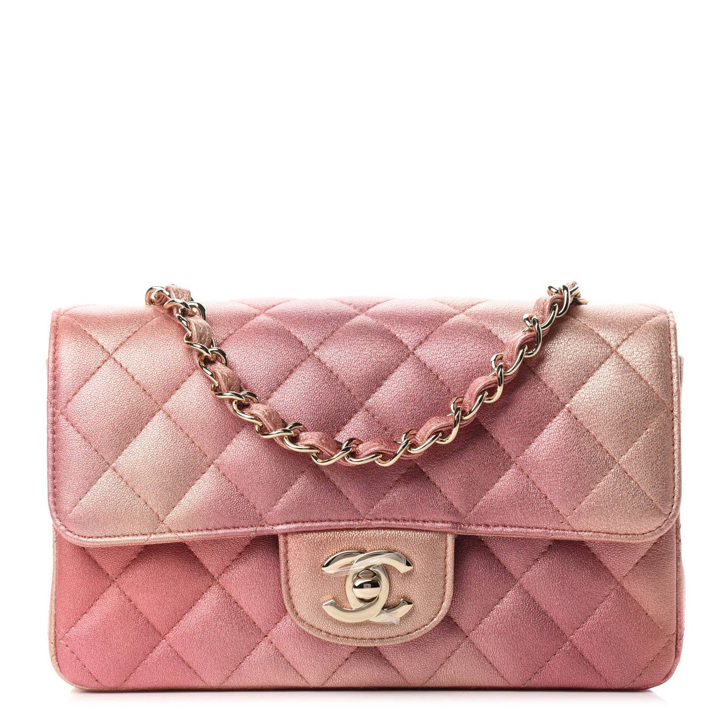 Metallic Lambskin Quilted Ombre Mini Rectangular Flap Pink