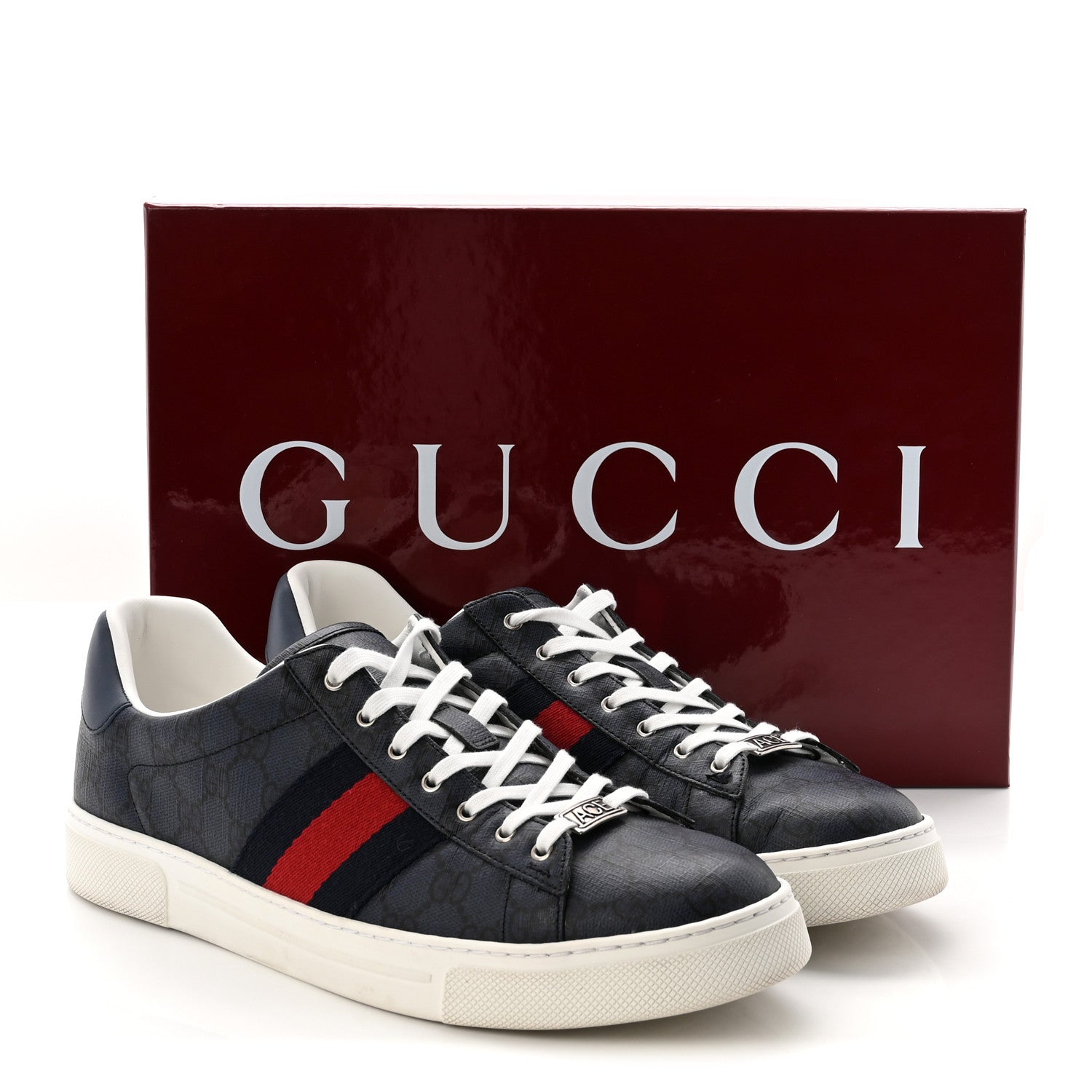 Gucci GG Supreme Monogram Web Mens New Ace Sneakers 10 Dark Blue 10 of 10