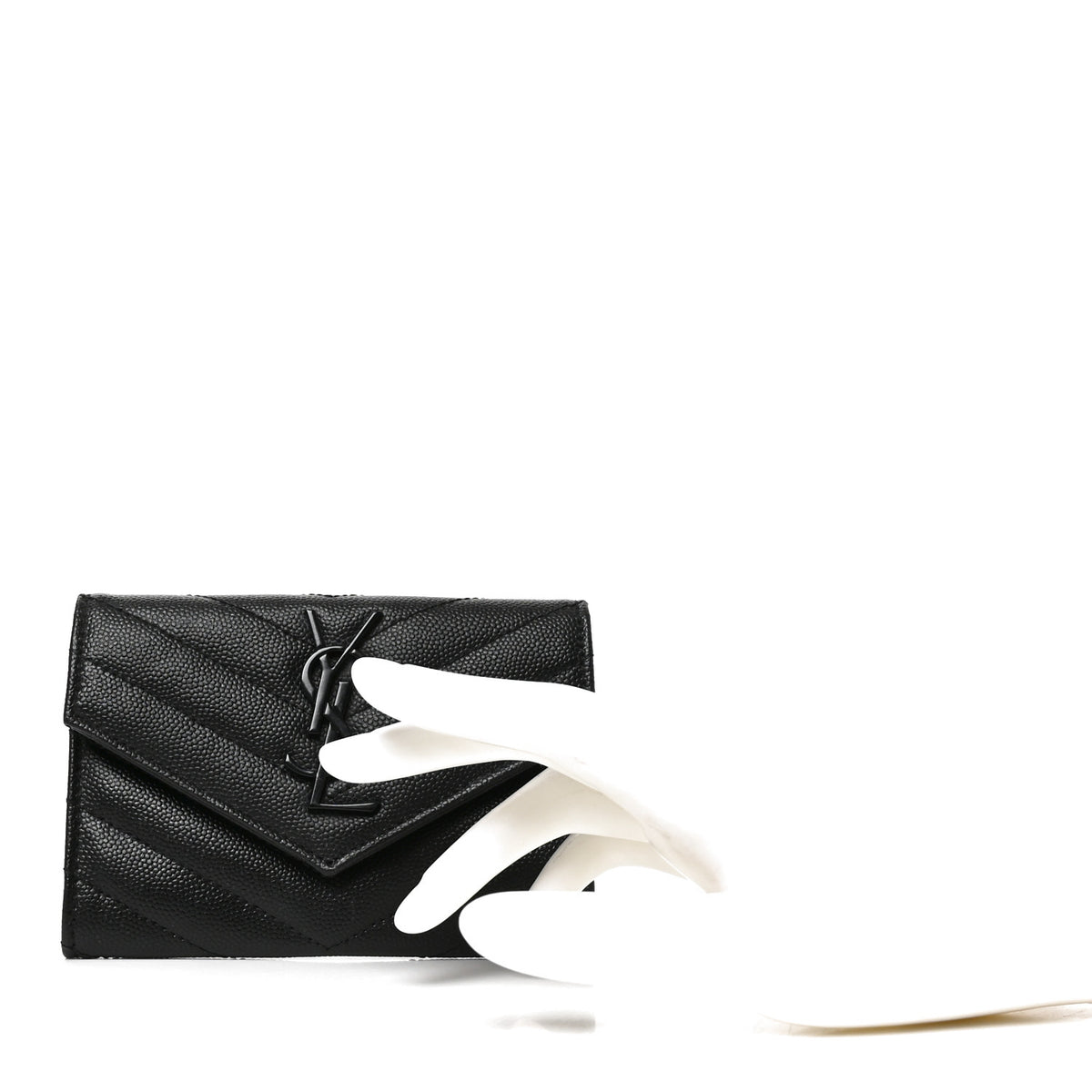 Grain De Poudre Matelasse Chevron Small Monochrome Monogram Envelope Wallet Black