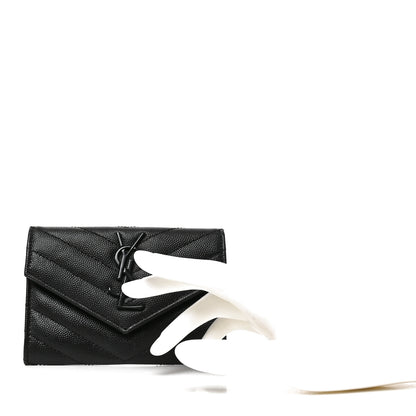 Saint Laurent Grain De Poudre Matelasse Chevron Small Monochrome Monogram Envelope Wallet Black 2 of 6