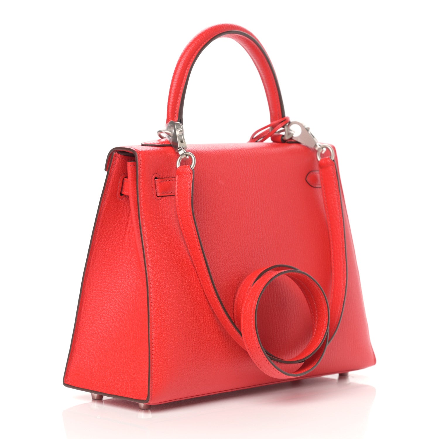 Hermes Chevre Mysore Horseshoe Kelly Sellier 25 Rouge Tomate Gris Perle 2 of 10