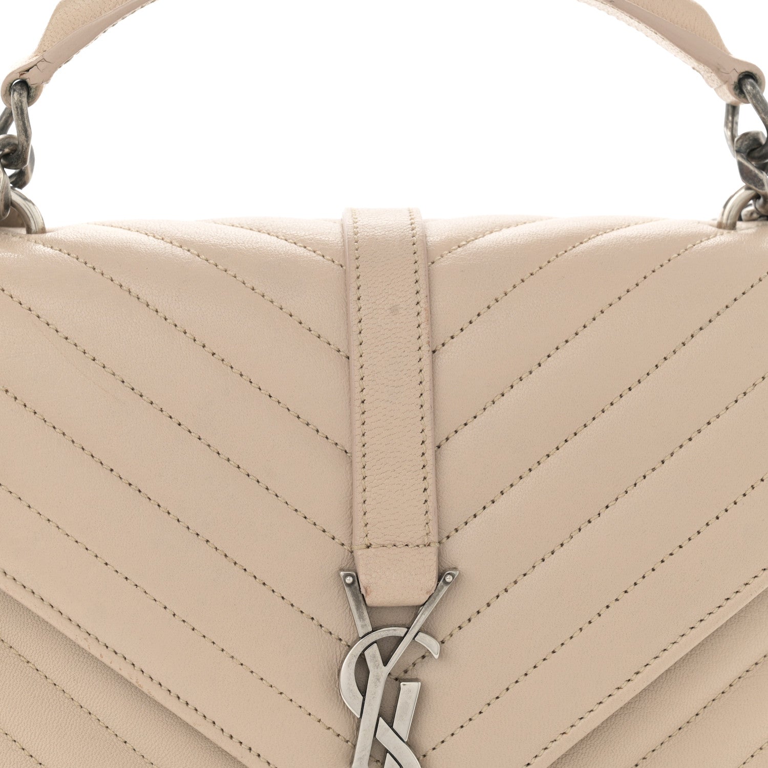 Saint Laurent Sheepskin Matelasse Chevron Monogram Medium College Bag Dark Beige 8 of 17
