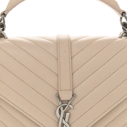 Saint Laurent Sheepskin Matelasse Chevron Monogram Medium College Bag Dark Beige 8 of 17