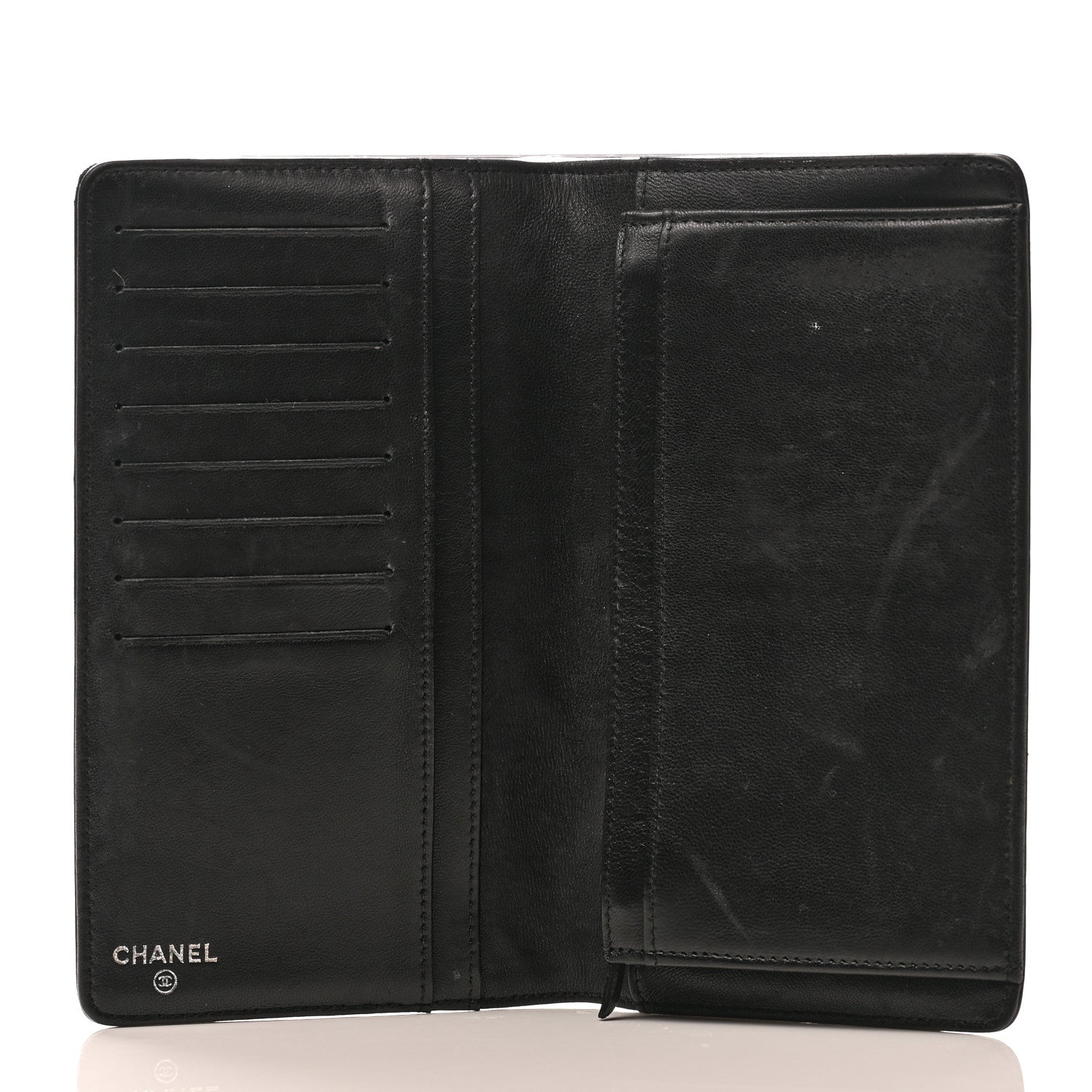 Chanel Lambskin Camellia Embossed Yen Wallet Black 5 of 10