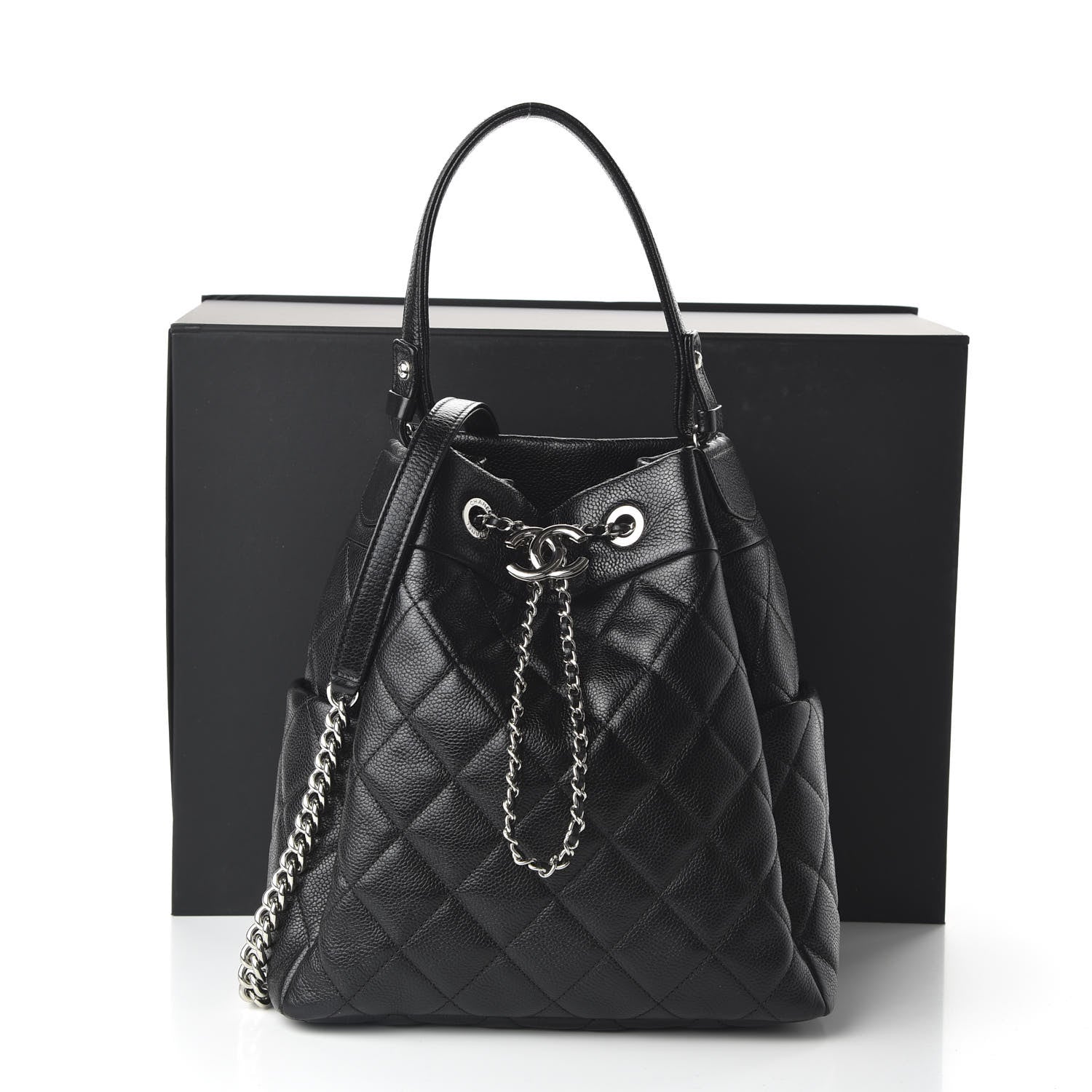 Chanel Caviar Quilted Small Chain Bucket Bag Black 11 of 11