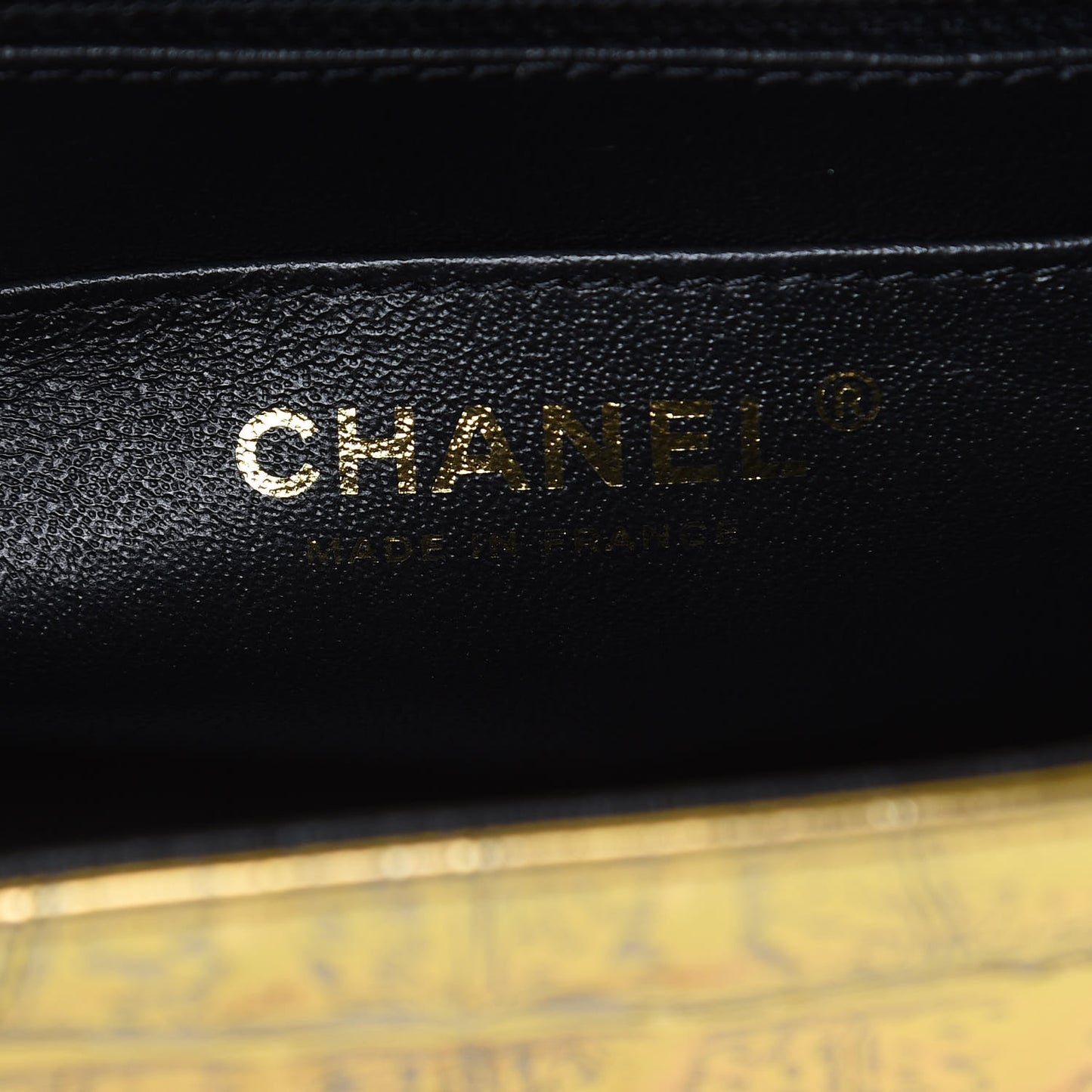 Metallic Calfskin Crocodile Embossed Cocodile Rectangular Mini Flap Gold