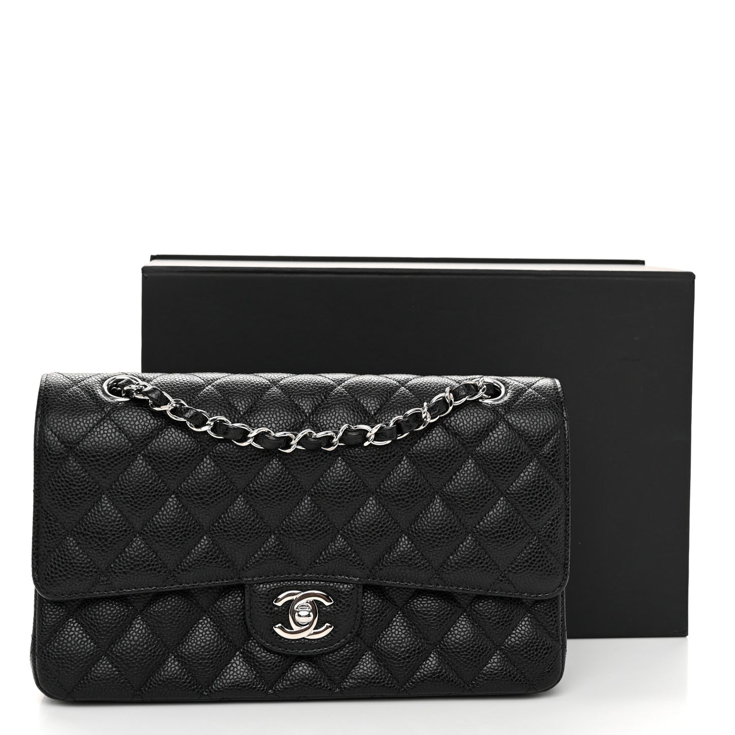 Caviar Quilted Medium Double Flap Black