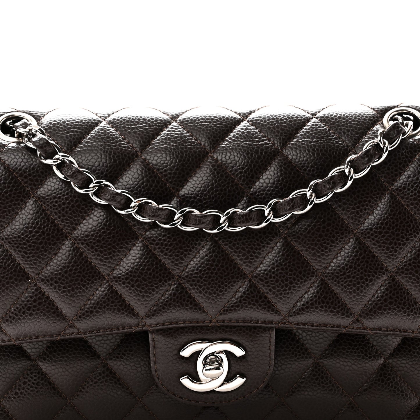 Caviar Quilted Medium Double Flap Brown