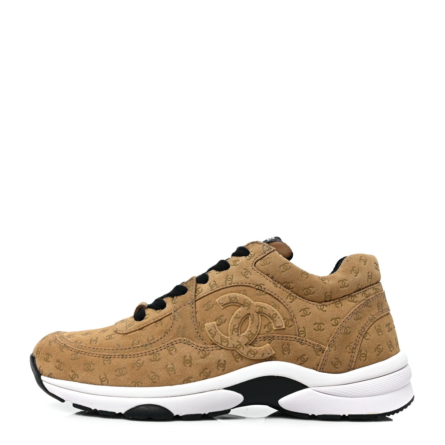 Nylon Suede Calfskin Printed CC Sneakers 37.5 Beige