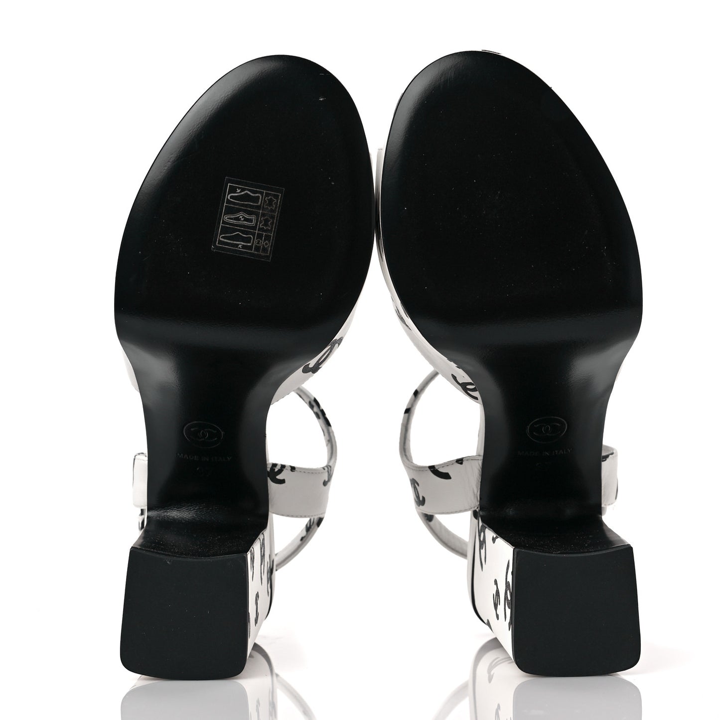 Printed Lambskin CC Platform Sandals 37 White Black