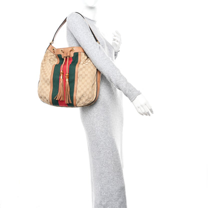 Gucci Monogram Web Rania Drawstring Shoulder Bag Sand 2 of 10