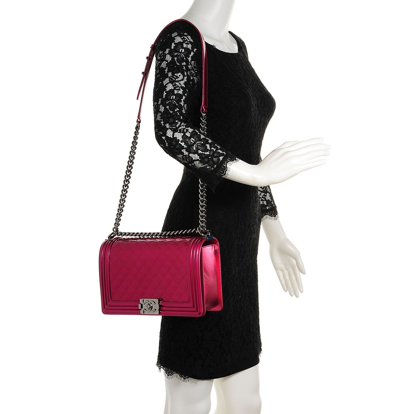 Metallic Patent Calfskin New Medium Boy Flap Pink