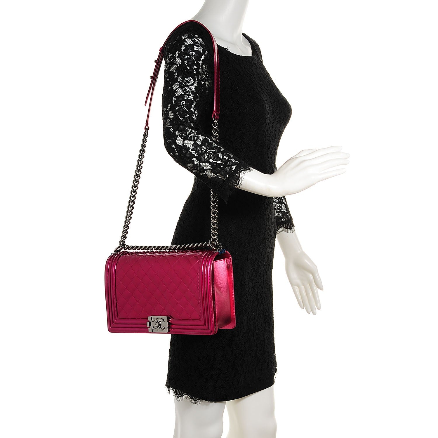 Chanel Metallic Patent Calfskin New Medium Boy Flap Pink 2 of 8