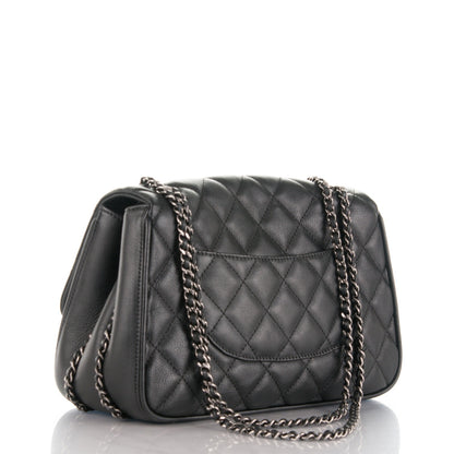 Chanel Calfskin Quilted Medium Frame In Chain Flap Black 3 of 7