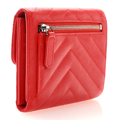 Chanel Caviar Chevron Quilted Compact Flap Wallet Red 3 of 7