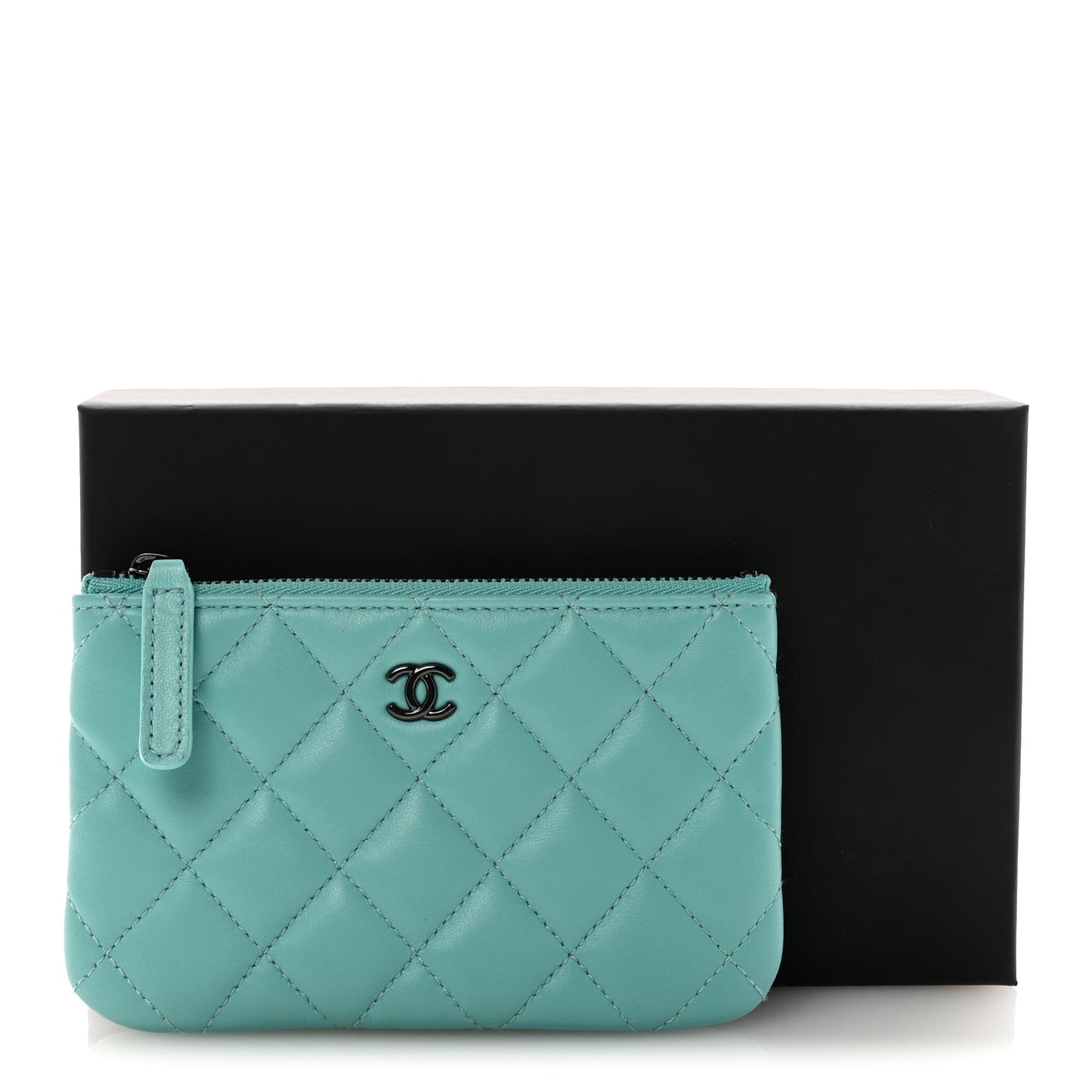 Lambskin Quilted Small Cosmetic Case Turquoise