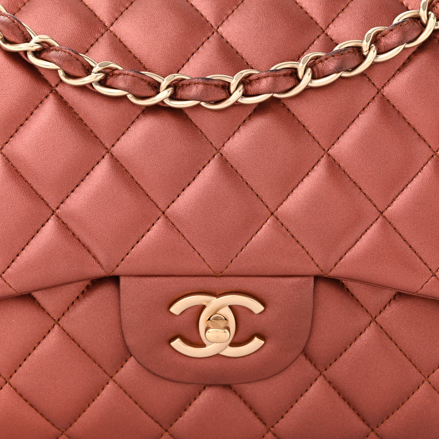 Chanel Metallic Lambskin Quilted Jumbo Double Flap Copper 8 of 12