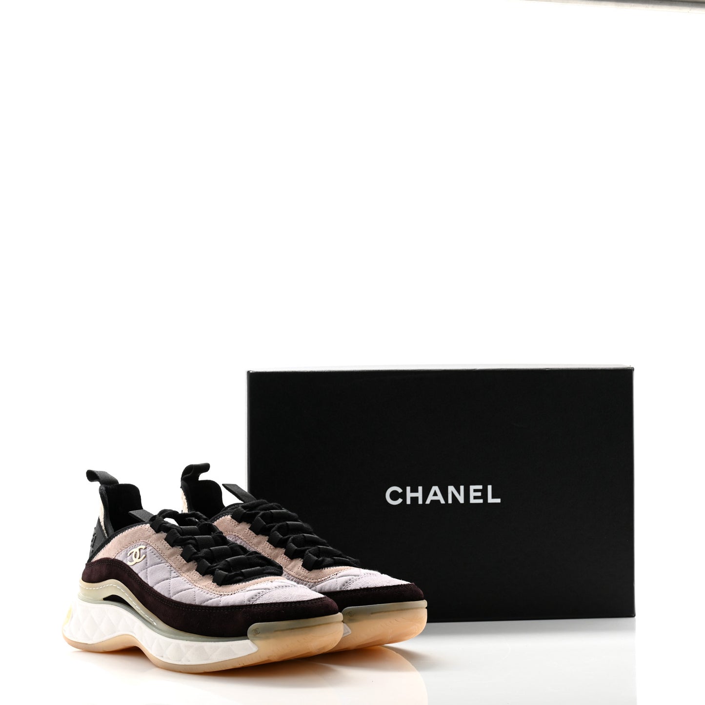Velvet Calfskin Mixed Fibers CC Sneakers 39 Light Purple Beige