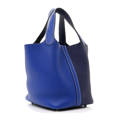 Hermes Taurillon Clemence Casaque Picotin Lock 18 PM Bleu Electrique Bleu Encre 3 of 12